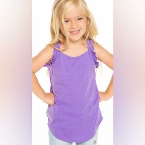 NWT Chaser Girls Vintage Jersey Ruffle Racerback Tank - Electric Purple Size 6